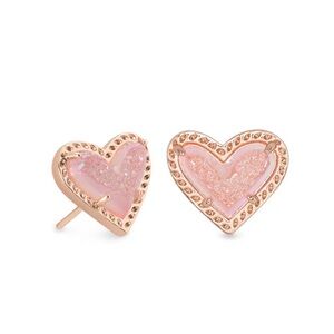 Kendra Scott Gold and Pink Drusy Heart Ari Stud Earrings